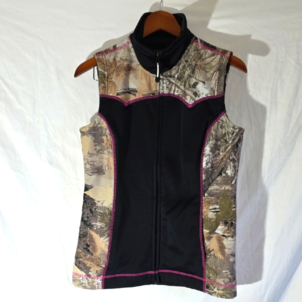 Roper Women's Medium Camouflage and Black Zip-Up Tank Sleeveless Fall Camo Hunt